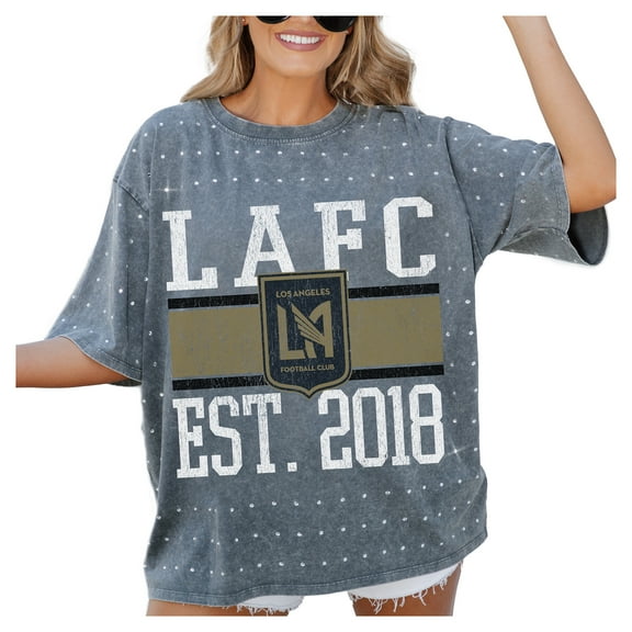 Women's-Gameday Couture  Gray LAFC Oversized Mini Rhinestone Classic T-Shirt