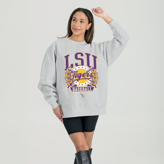 Women's Gameday Couture Gray LSU Tigers Baseball Premium Fleece Drop Pullover Sweatshirt