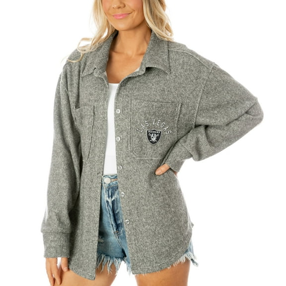 Women's Gameday Couture Gray Las Vegas Raiders Oversized Long Pass Button-Up Shacket