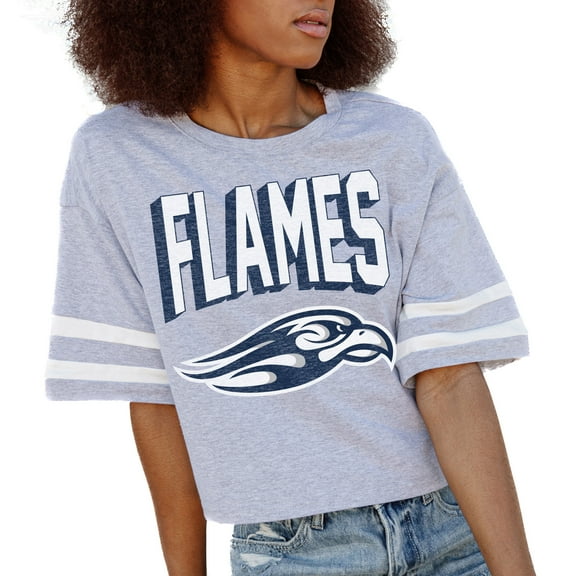 Women's Gameday Couture Gray Liberty Flames No Shortcuts Drop Shoulder Sleeve Stripe Cropped T-Shirt