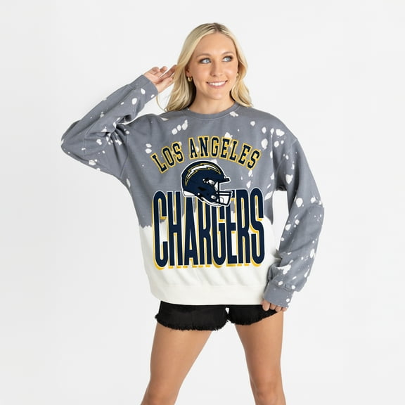 Women's Gameday Couture Gray Los Angeles Chargers Arch Rivals Faded Wash Sweatshirt