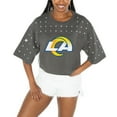thumbnail image 1 of Women's Gameday Couture Gray Los Angeles Rams All-Over Rhinestone Cropped Oversized T-Shirt, 1 of 3