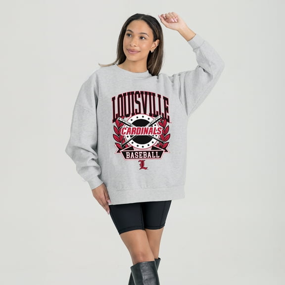Women's Gameday Couture Gray Louisville Cardinals Baseball Premium Fleece Drop Pullover Sweatshirt