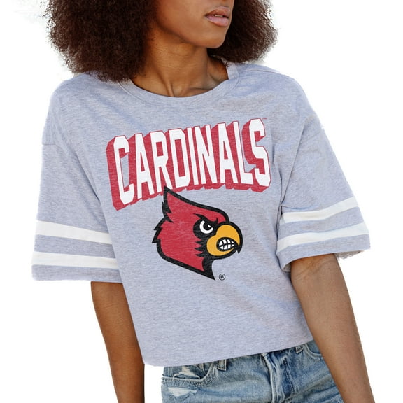 Women's Gameday Couture Gray Louisville Cardinals No Shortcuts Drop Shoulder Sleeve Stripe Cropped T-Shirt