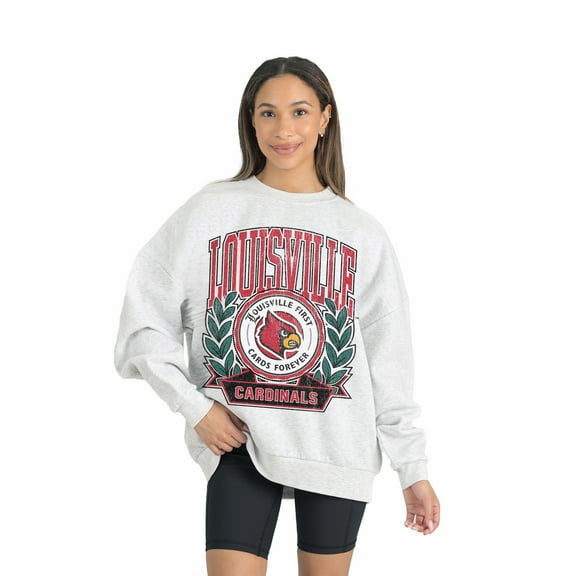 Women's Gameday Couture Gray Louisville Cardinals Premium Fleece Drop Shoulder Oversized Pullover Sweatshirt