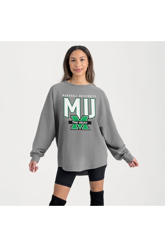 Women's Gameday Couture Gray Marshall Thundering Herd Oversized Pure Motion Corded Sweatshirt