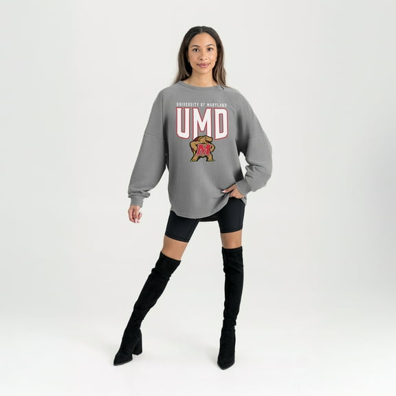 Women's Gameday Couture Gray Maryland Terrapins Oversized Pure Motion Corded Sweatshirt