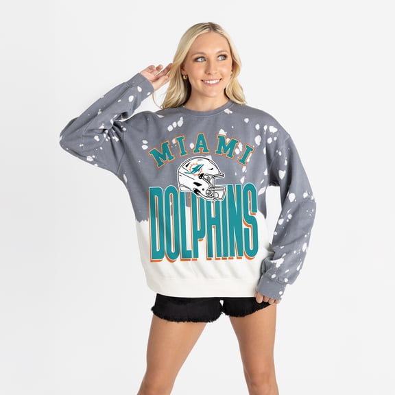 Women's Gameday Couture Gray Miami Dolphins Arch Rivals Faded Wash Sweatshirt