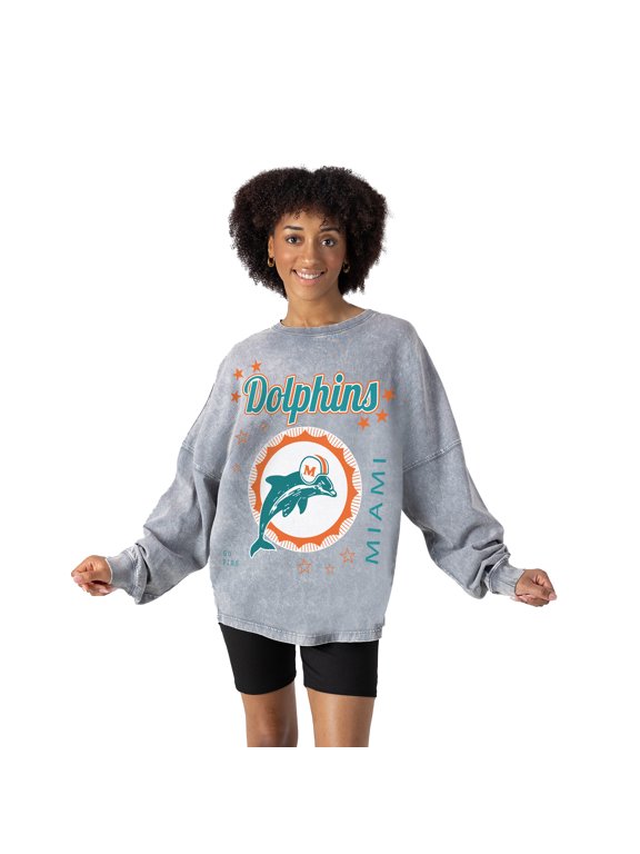 Women's Gameday Couture Gray Miami Dolphins Starbound Oversized Snow Wash Long Sleeve T-Shirt