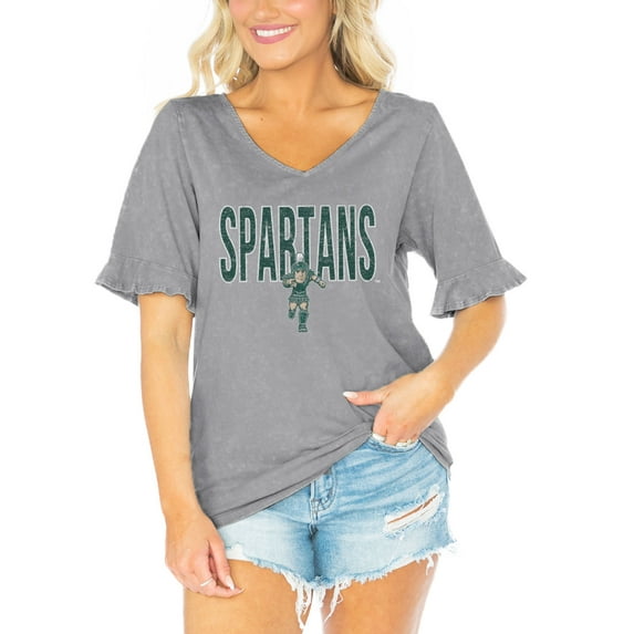 Women's Gameday Couture Gray Michigan State Spartans Class Act V-Neck T-Shirt