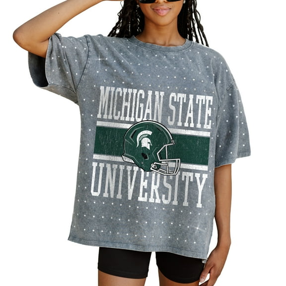 Women's Gameday Couture Gray Michigan State Spartans On the Ball Oversized T-Shirt