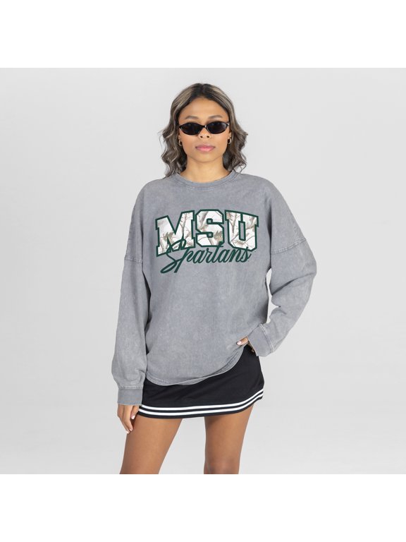 Women's Gameday Couture Gray Michigan State Spartans Snow Wash Oversized Long Sleeve T-Shirt