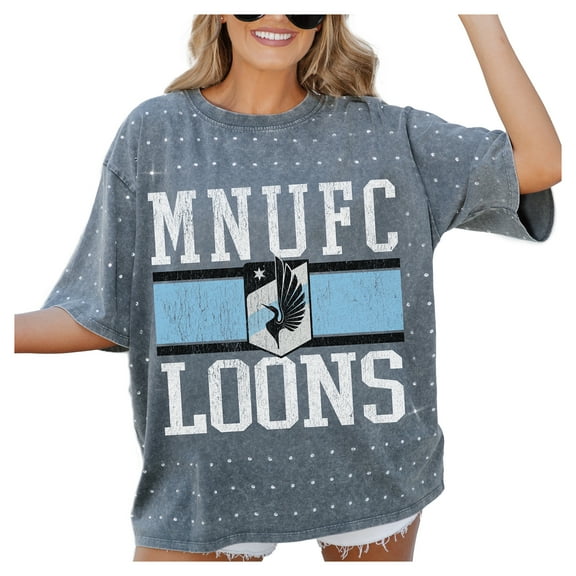 Women's-Gameday Couture  Gray Minnesota United FC Oversized Mini Rhinestone Classic T-Shirt