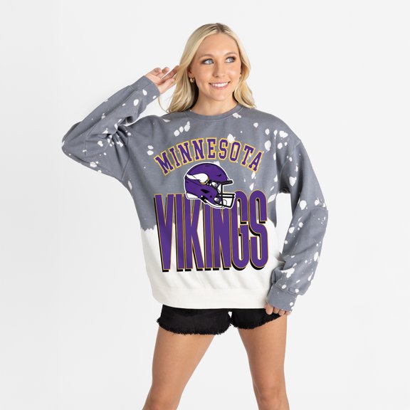Women's Gameday Couture Gray Minnesota Vikings Arch Rivals Faded Wash Sweatshirt