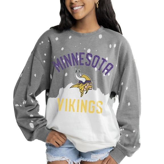 Women's Gameday Couture Gray Minnesota Vikings Oversized Coin Toss Faded French Terry Tri-Blend Pullover Sweatshirt