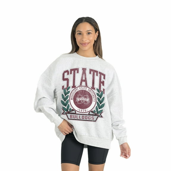 Women's Gameday Couture Gray Mississippi State Bulldogs Premium Fleece Drop Shoulder Oversized Pullover Sweatshirt