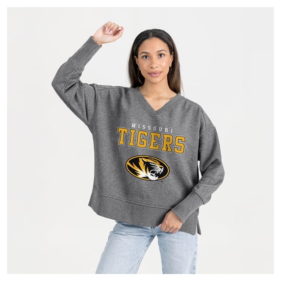 Women's Gameday Couture Gray Missouri Tigers French Terry V-Neck Pullover Sweatshirt