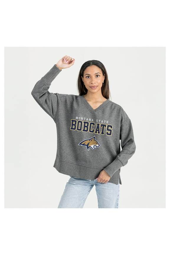 Women's Gameday Couture Gray Montana State Bobcats French Terry V-Neck Pullover Sweatshirt