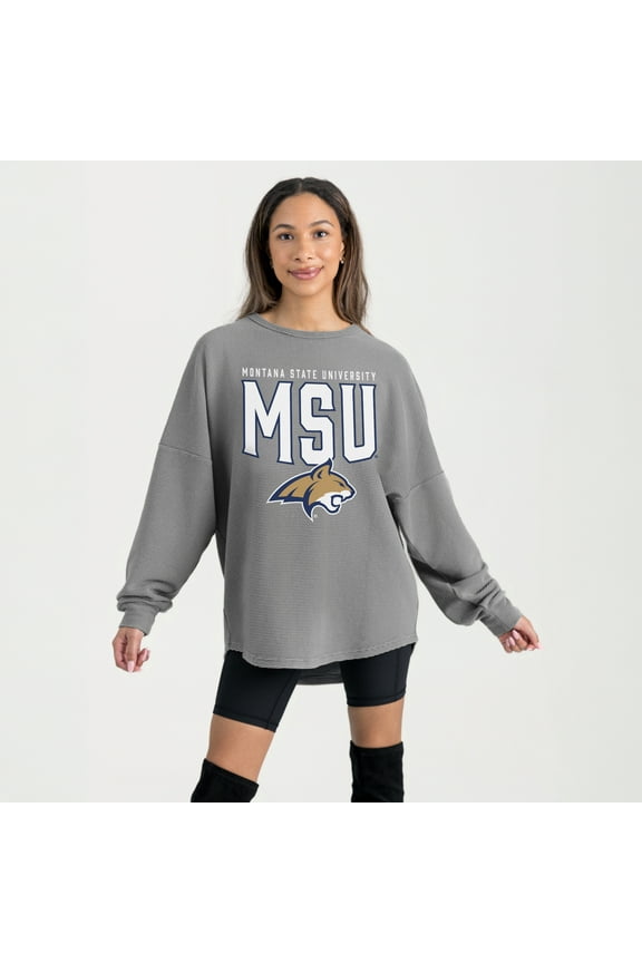 Women's Gameday Couture Gray Montana State Bobcats Oversized Pure Motion Corded Sweatshirt
