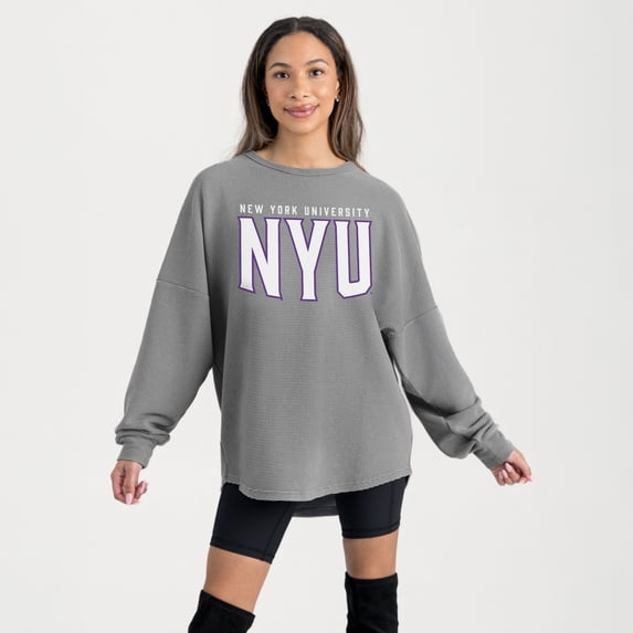 Women's Gameday Couture Gray NYU Violets Oversized Pure Motion Corded Sweatshirt