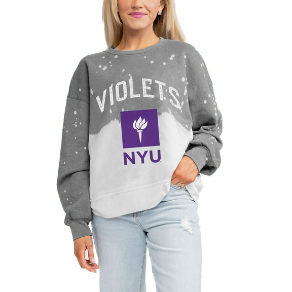 Women's Gameday Couture Gray NYU Violets Twice As Nice Faded Crewneck Sweatshirt