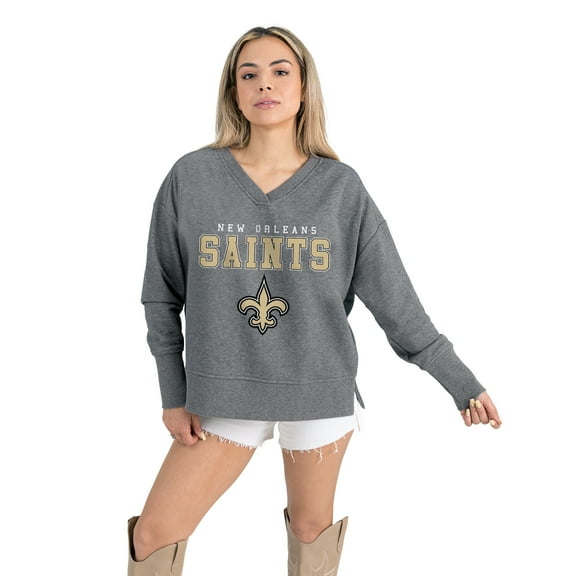 Women's Gameday Couture  Gray New Orleans Saints French Terry V-Neck Pullover Sweatshirt
