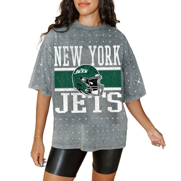 Women's Gameday Couture Gray New York Jets Oversized Mini Rhinestone Classic T-Shirt