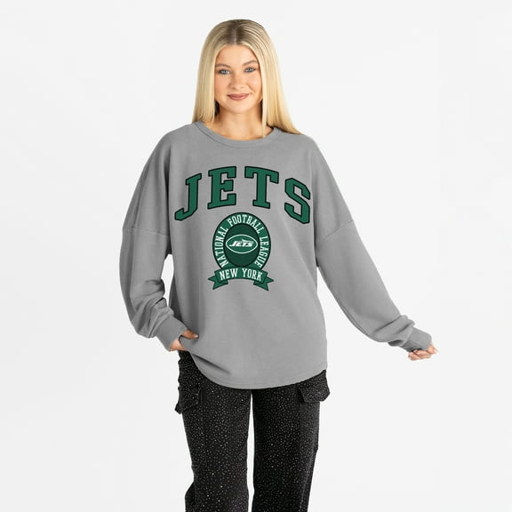 Women's Gameday Couture Gray New York Jets Oversized Training Day Corded Sweatshirt