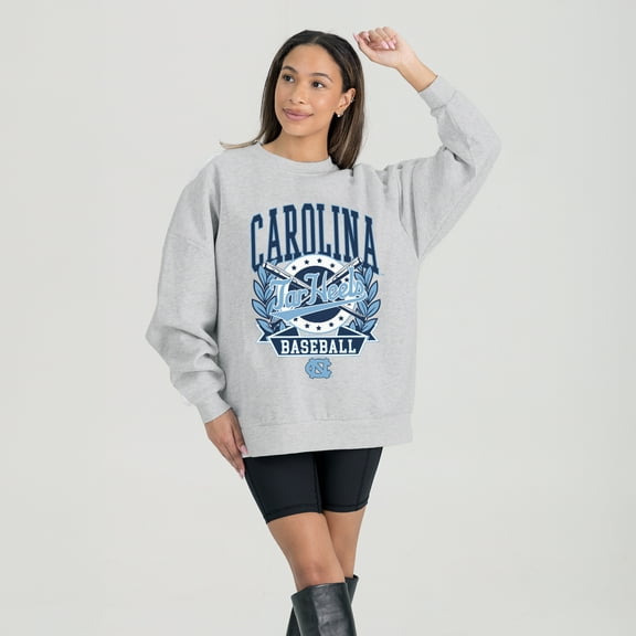 Women's Gameday Couture Gray North Carolina Tar Heels Baseball Premium Fleece Drop Pullover Sweatshirt