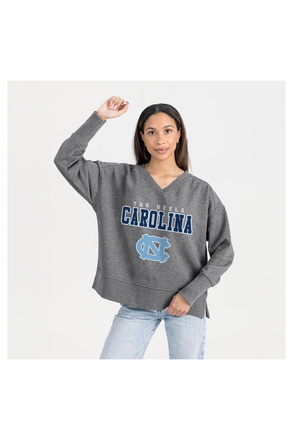 Women's Gameday Couture  Gray North Carolina Tar Heels French Terry V-Neck Pullover Sweatshirt