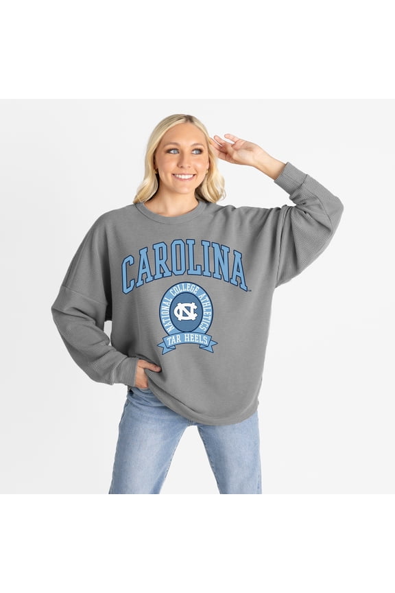 Women's Gameday Couture Gray North Carolina Tar Heels Oversized Training Day Corded Sweatshirt