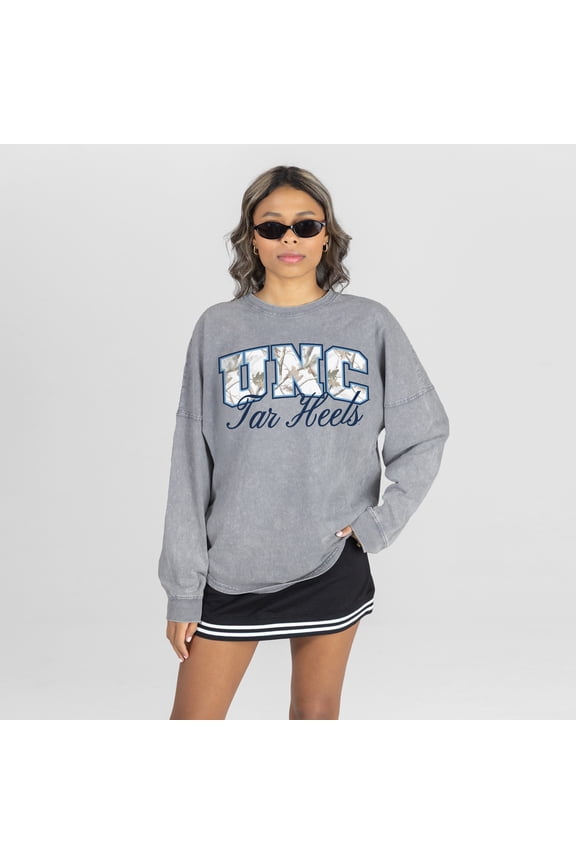 Women's Gameday Couture Gray North Carolina Tar Heels Snow Wash Oversized Long Sleeve T-Shirt