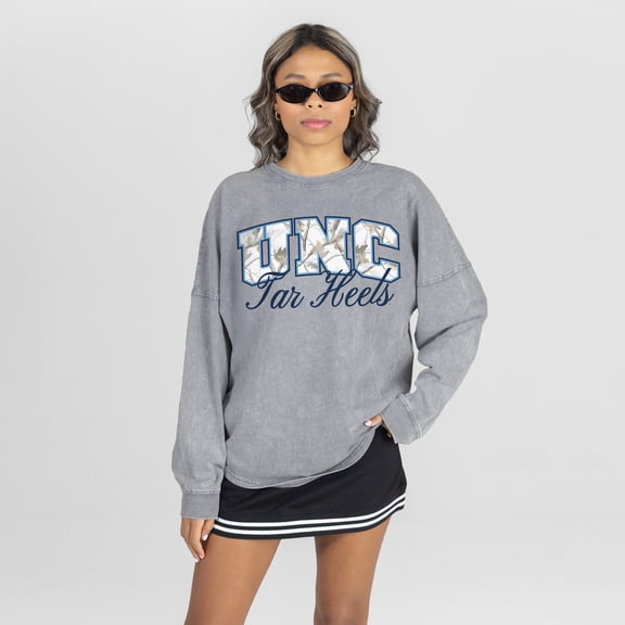 Women's Gameday Couture Gray North Carolina Tar Heels Snow Wash Oversized Long Sleeve T-Shirt