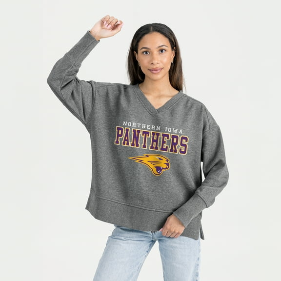 Women's Gameday Couture  Gray Northern Iowa Panthers French Terry V-Neck Pullover Sweatshirt