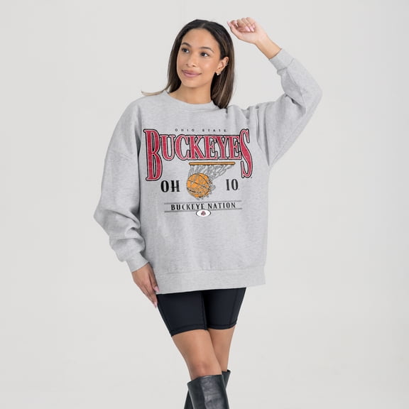 Women's Gameday Couture Gray Ohio State Buckeyes Basketball Premium Fleece Drop Pullover Sweatshirt