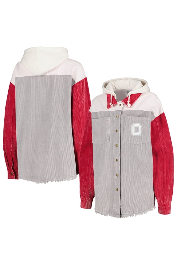 Women's Gameday Couture Gray Ohio State Buckeyes Vintage Wash Corduroy Full-Snap Hooded Shacket