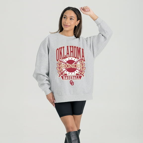 Women's Gameday Couture Gray Oklahoma Sooners Baseball Premium Fleece Drop Pullover Sweatshirt