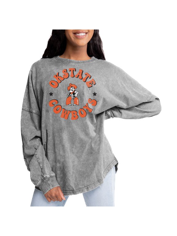 Women's Gameday Couture Gray Oklahoma State Cowboys Playing Around Faded Wash Oversized Long Sleeve T-Shirt