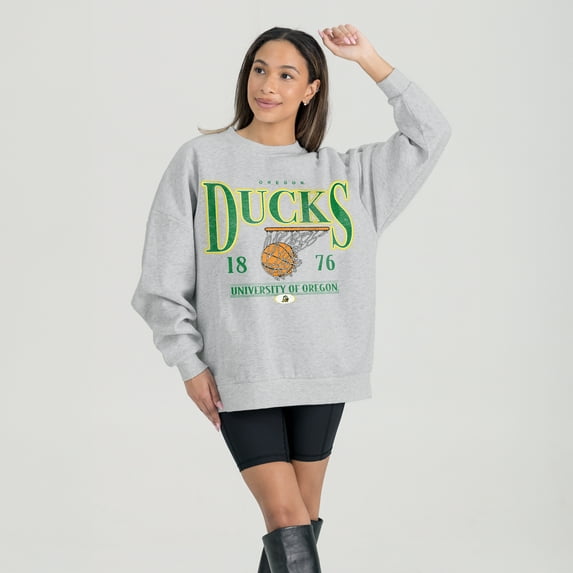 Women's Gameday Couture Gray Oregon Ducks Basketball Premium Fleece Drop Pullover Sweatshirt