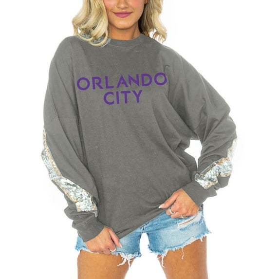 Women's Gameday Couture Gray Orlando City SC Long Sleeve Sequin T-Shirt