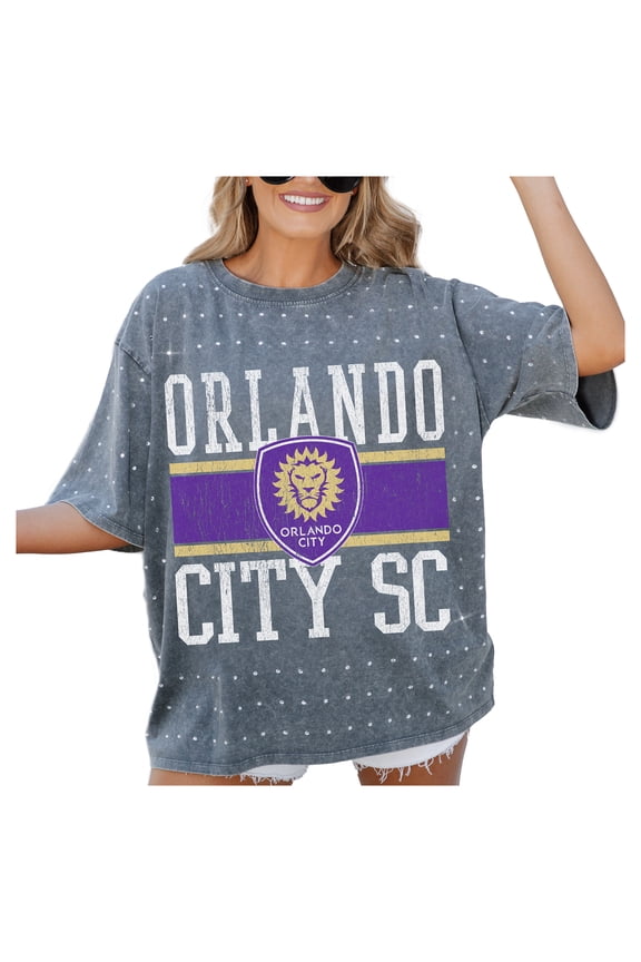 Women's-Gameday Couture  Gray Orlando City SC Oversized Mini Rhinestone Classic T-Shirt