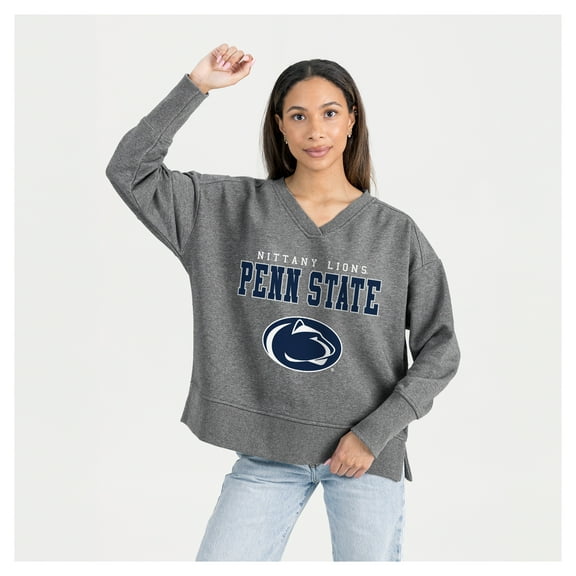 Women's Gameday Couture Gray Penn State Nittany Lions French Terry V-Neck Pullover Sweatshirt