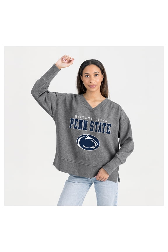 Women's Gameday Couture Gray Penn State Nittany Lions French Terry V-Neck Pullover Sweatshirt