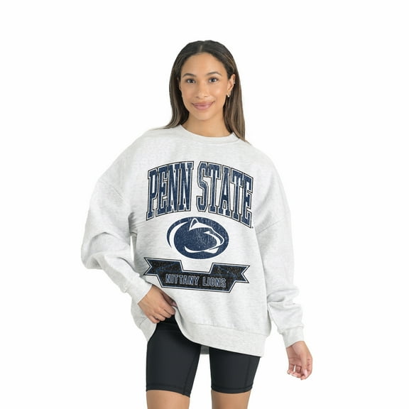Women's Gameday Couture Gray Penn State Nittany Lions Premium Fleece Drop Shoulder Oversized Pullover Sweatshirt