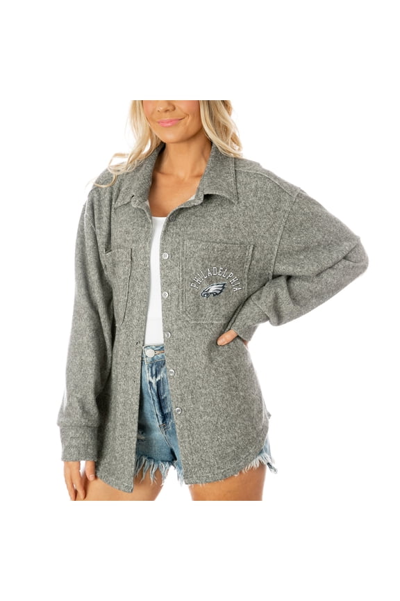 Women's Gameday Couture  Gray Philadelphia Eagles Oversized Long Pass Button-Up Shacket