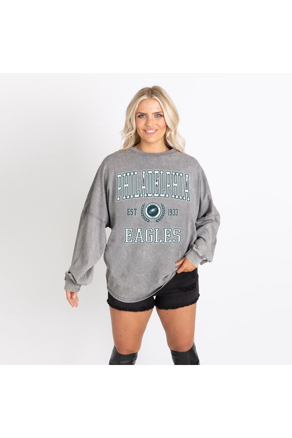 Women's Gameday Couture Gray Philadelphia Eagles Oversized Final Score Snow Wash Long Sleeve T-Shirt