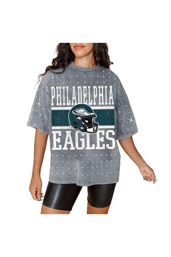 Women's Gameday Couture Gray Philadelphia Eagles Oversized Mini Rhinestone Classic T-Shirt