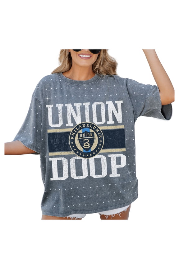 Women's-Gameday Couture  Gray Philadelphia Union Oversized Mini Rhinestone Classic T-Shirt