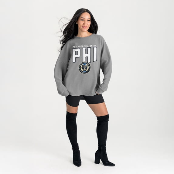 Women's Gameday Couture Gray Philadelphia Union Oversized Pure Motion Corded Sweatshirt