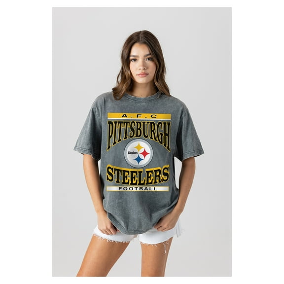 Women's Gameday Couture Gray Pittsburgh Steelers Oversized Classic Grind Washed T-Shirt